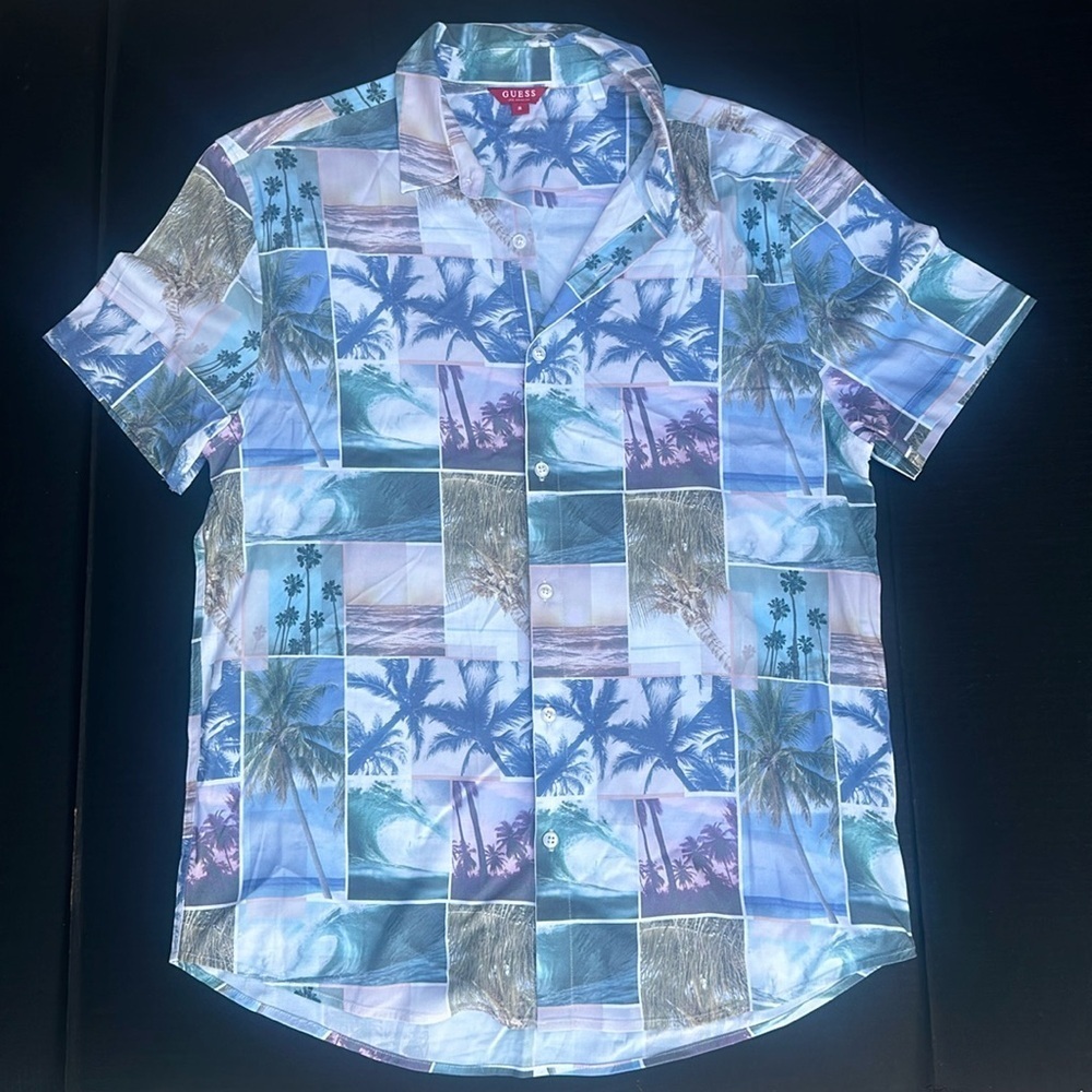 New Guess Multicolor Tropical Print Casual Button Down Shirt SZ M